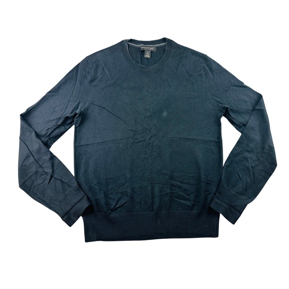 Banana Republic Sweater Men S Blue Navy Solid Silk Cotton Cashmere Crew Neck